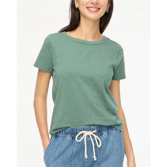 J Crew Factory Women's Cotton Girlfriend Crewneck Tee AJ089 Green Size XS NWT - Picture 2 of 3
